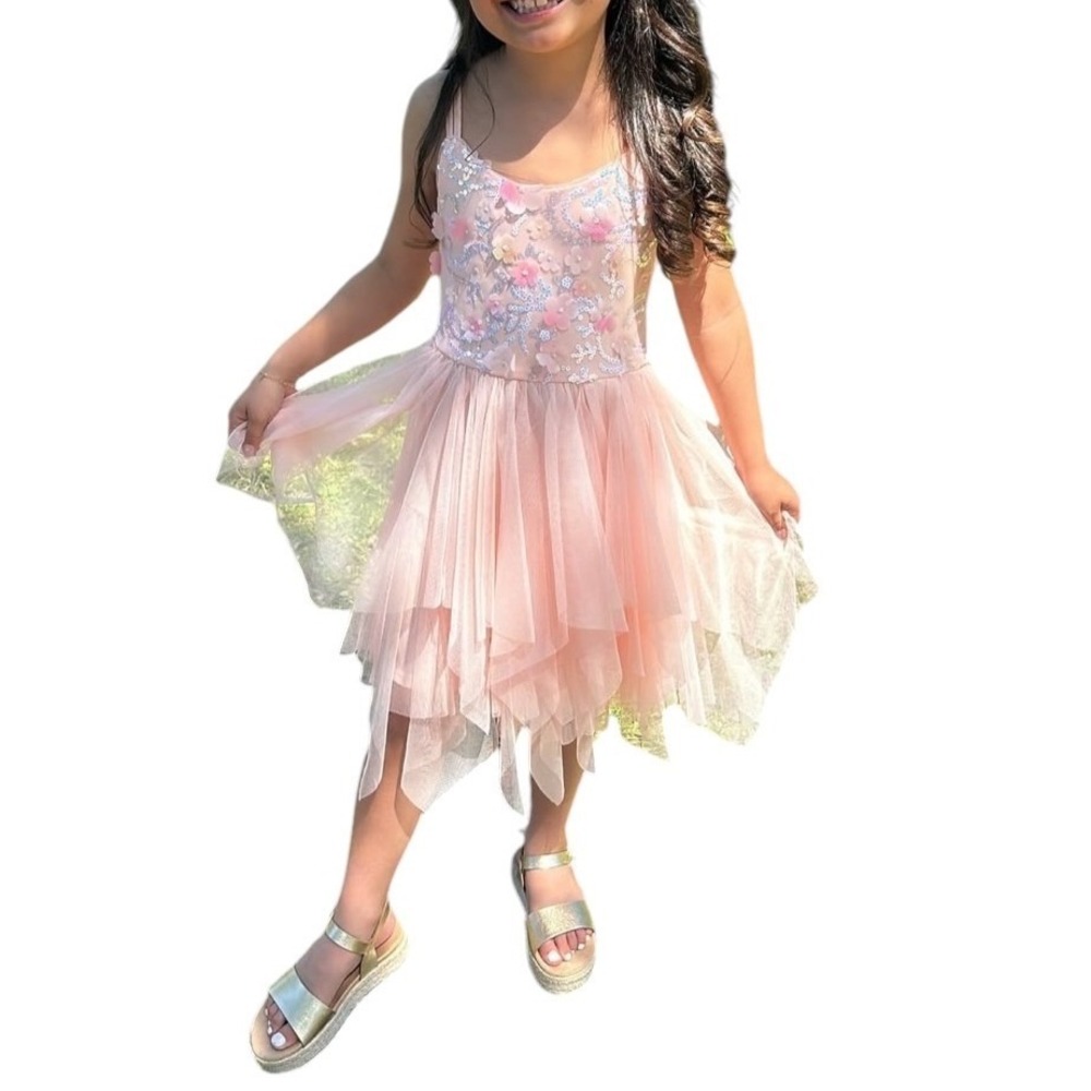 Cat & Jack Girls Size XS 4/5 Dress Light Pink Tulle Skirt Sequin Top Sleeveless